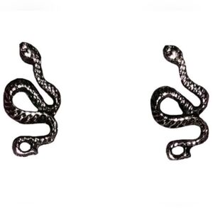 Serpent Snake with Textured Skin and Eyes Black Stainless Steel Stud Earrings